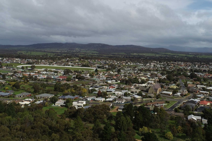 Aerial shot of a regional town, Stawell.
