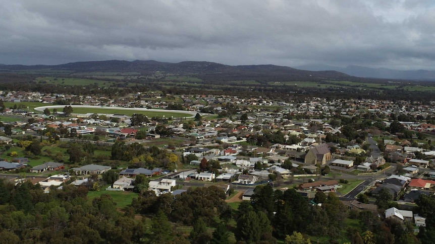 Aerial shot of a regional town, Stawell.