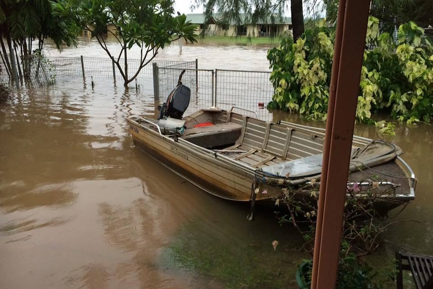 Tinnie in Daly River flood water, Nauiyu