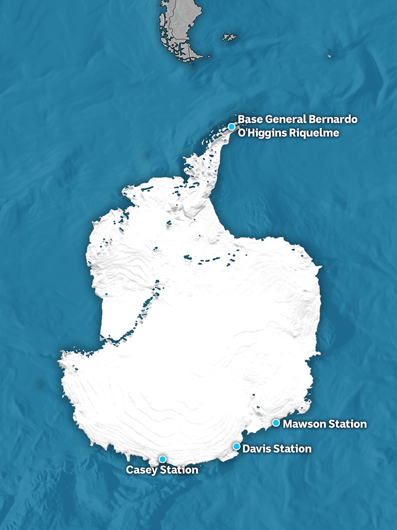 A map showing Chilean research