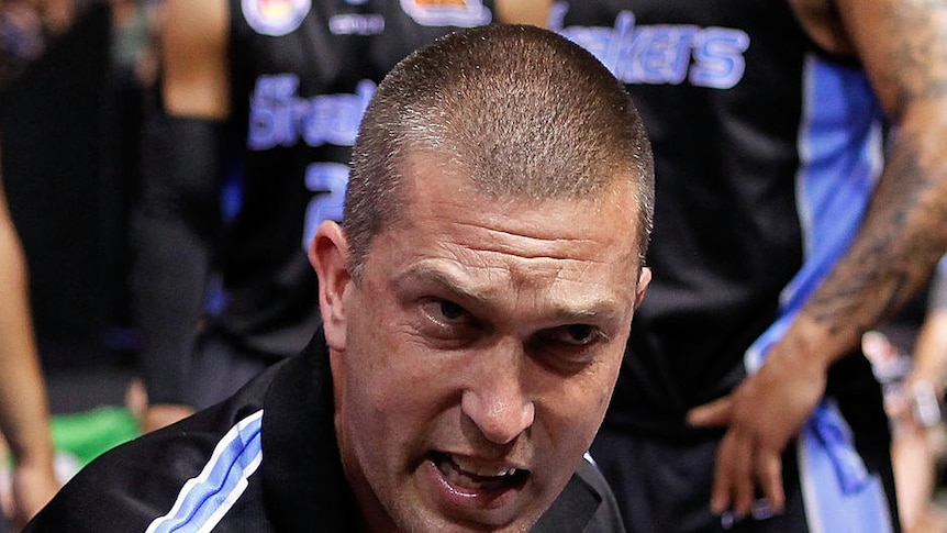 Calling the shots: Breakers coach Andrej Lemanis barks instructions during the win over Adelaide.