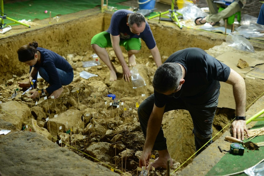 Close up of excavation site in Trader's Cave