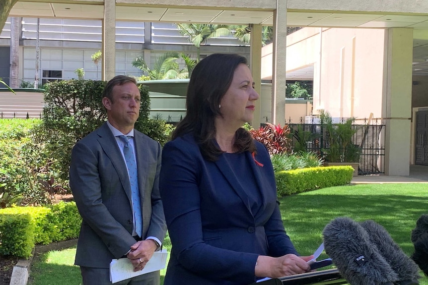 Annastacia Palaszczuk talks to the media.