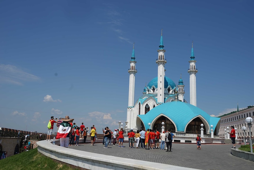 Tourists in front of the Kazan Kremlin.