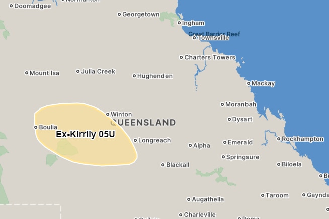 A map showing a cyclone over western Queensland