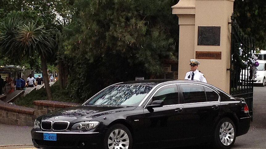 Hillary Clinton left Government House for the Techport defence hub