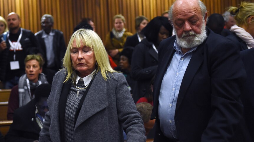 June and Barry Steenkamp react after the sentence hearing of Oscar Pistorius