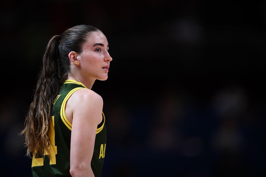 Australian Opals basketballer Anneli Maley looks to the side during a World Cup game