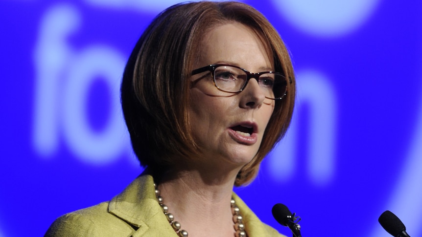 Julia Gillard speaks at the ADC Forum at the Grand Hyatt in Melbourne on April 22, 2013.