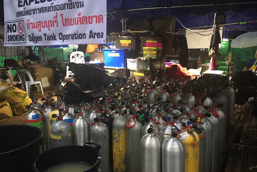 Dive gear remained littered around the site of the cave rescue.