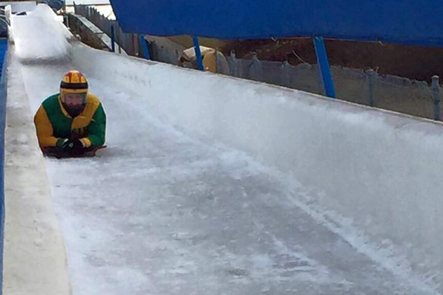 Para-skeleton athlete Jason Lettice goes hurtling head first down Calgary's Olympic Park bobsleigh track