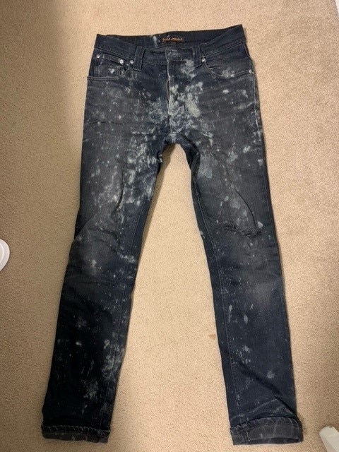 A pair of mouldy denim jeans