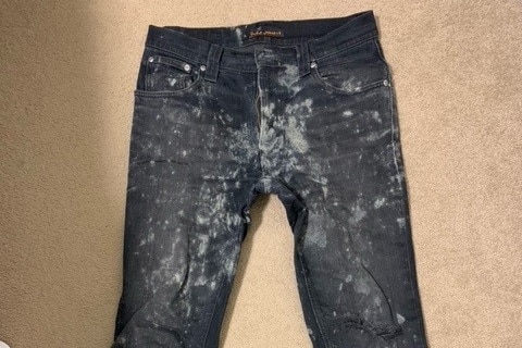 A pair of mouldy denim jeans