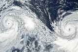 NASA satellite data shows swirling white typhoons Lekima and Krosa about 1,500km apart, eye-to-eye, over the West Pacific