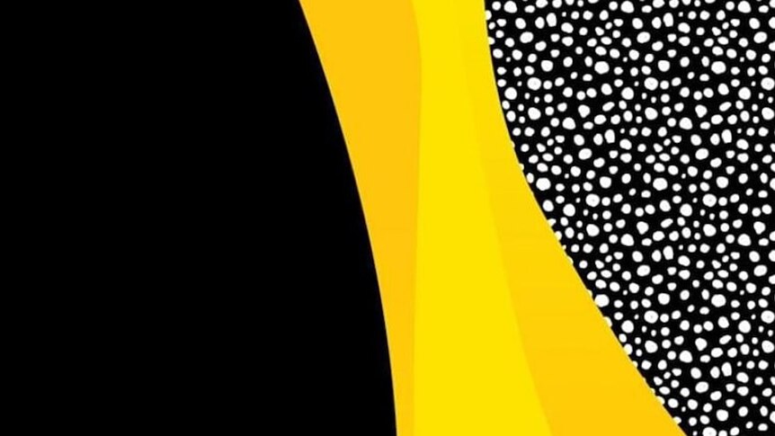 Illustration using black, yellow tones and white dots