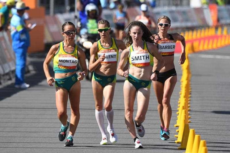 Jemima Montag, Claire Tallent, Beki Smith and Alana Barber compete in the women's 20 kilometre walk