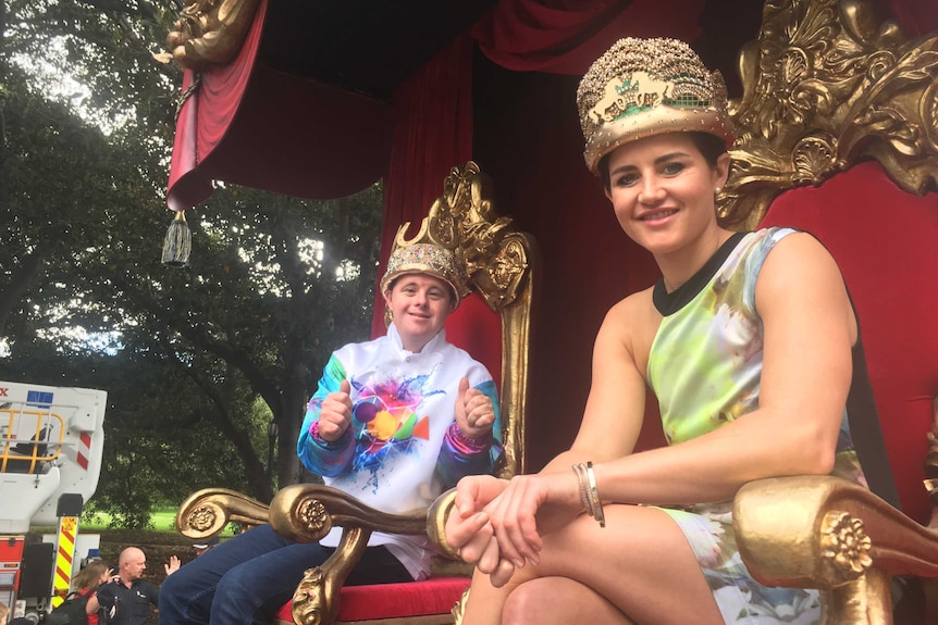 Michelle and Stevie Payne on their float for the Moomba parade.