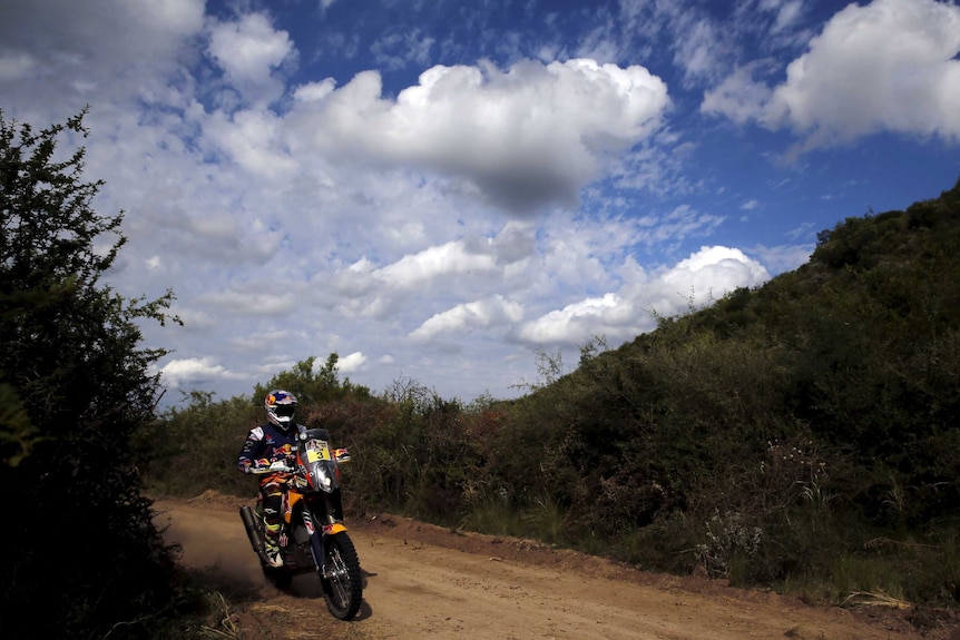 Toby Price rides during the 12th stage of the Dakar Rally