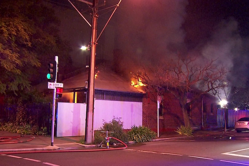 Flames on the roof of a house