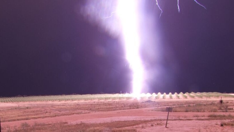Lightning strikes on an almond farm in Kenley, north-west Victoria, on the evening of Monday September 21, 2009.