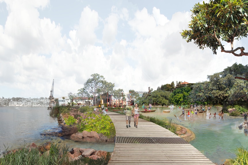 A boardwalk with water on both sides.