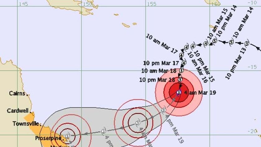 The cyclone is 950 kilometres north-east of Mackay.