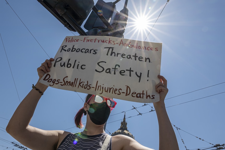 A protest against driverless taxis in San Francisco