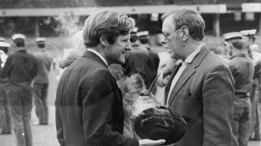 The group's founder Keith Dunstan burns a football at the MCG in 1972.
