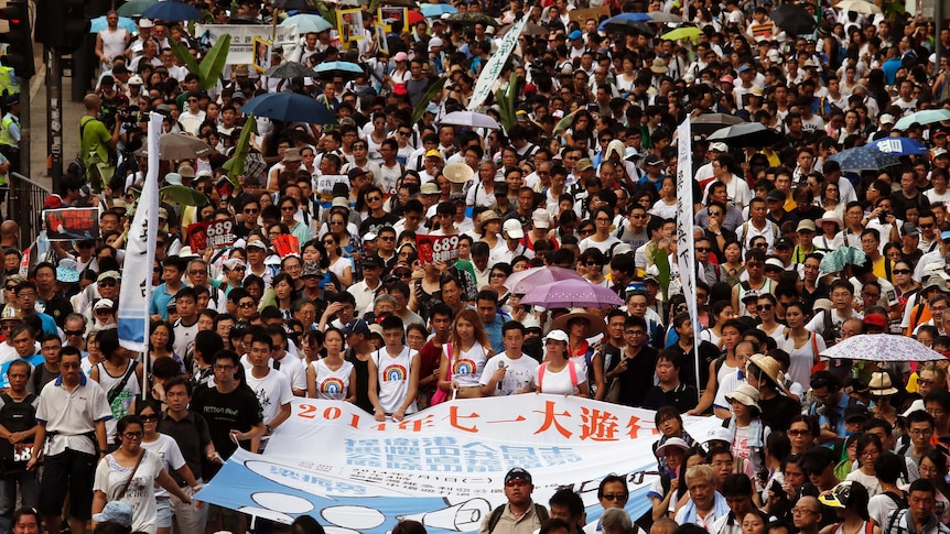 Pro-democracy protesters take to the streets in Hong Kong