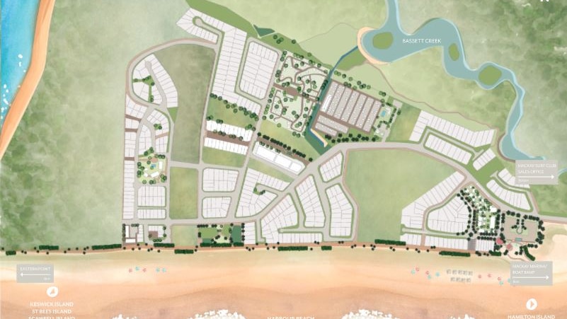 A map showing a large housing development next to a beach. 