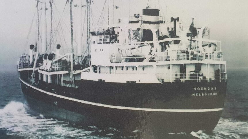 An old picture of a cargo ship
