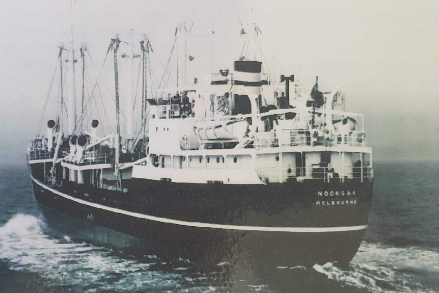 An old picture of a cargo ship