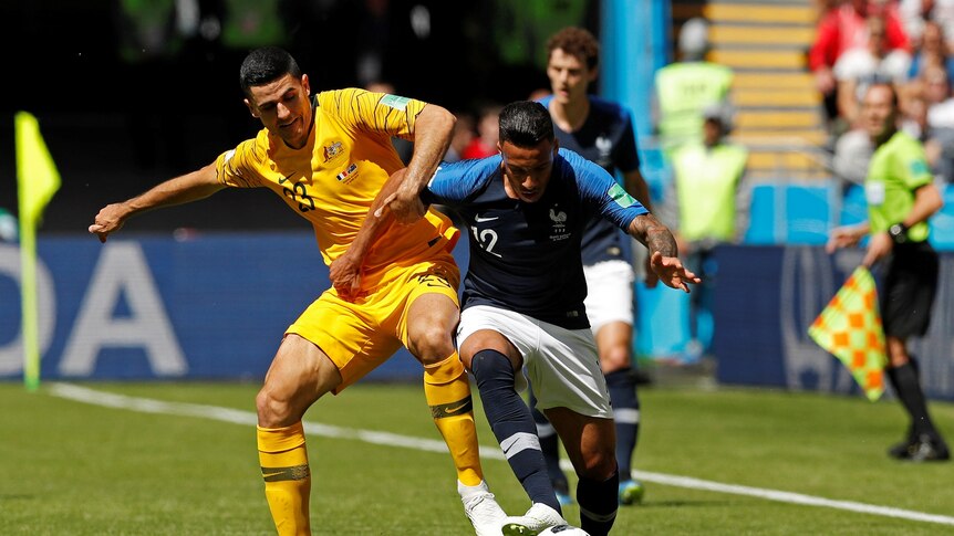 Socceroos forward Tom Rogic in action against France at the 2018 World Cup in Russia