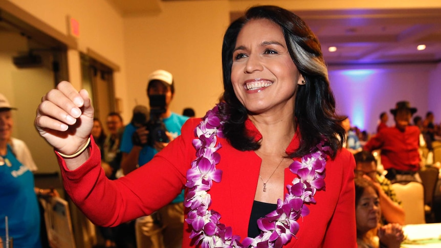 Tulsi Gabbard greets supporters