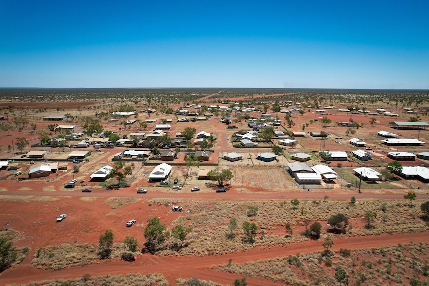 An aerial view of homes in a remote community in the Northern Territory.
