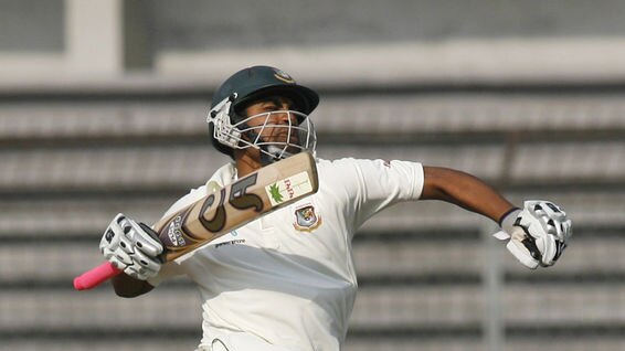 On the attack: Iqbal completed his second hundred off just 101 balls, the fastest by a Bangladeshi in Tests.
