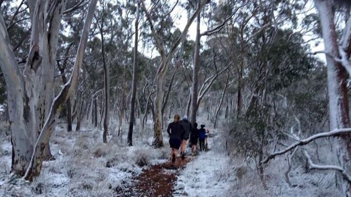 A morning run through the snow in Canberra.