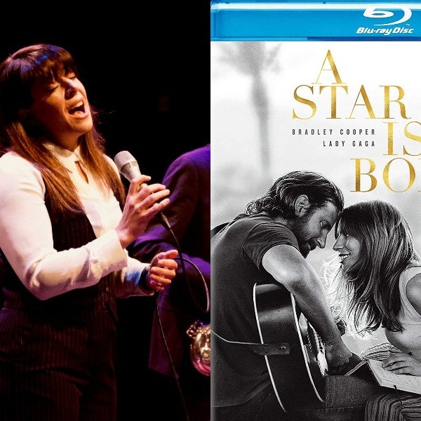 Composite image showing Canberra singer Rachael Thoms and DVD front cover of A Star Is Born (film)