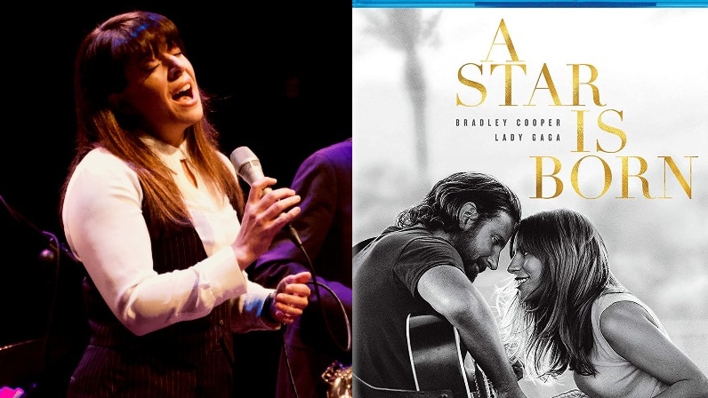 Composite image showing Canberra singer Rachael Thoms and DVD front cover of A Star Is Born (film)