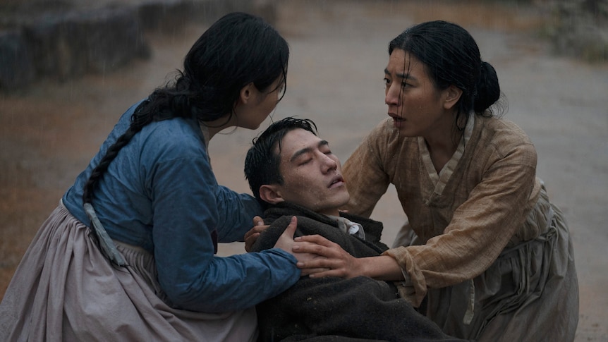 Minha Kim, Inji Jeong and Steve Sanghyun Noh in “Pachinko"