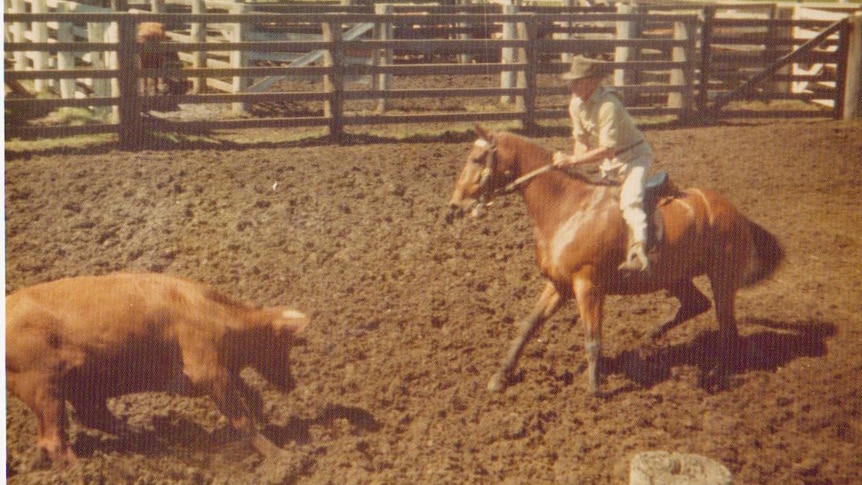 Fraser Ramsey riding a horse in the cattle camp.