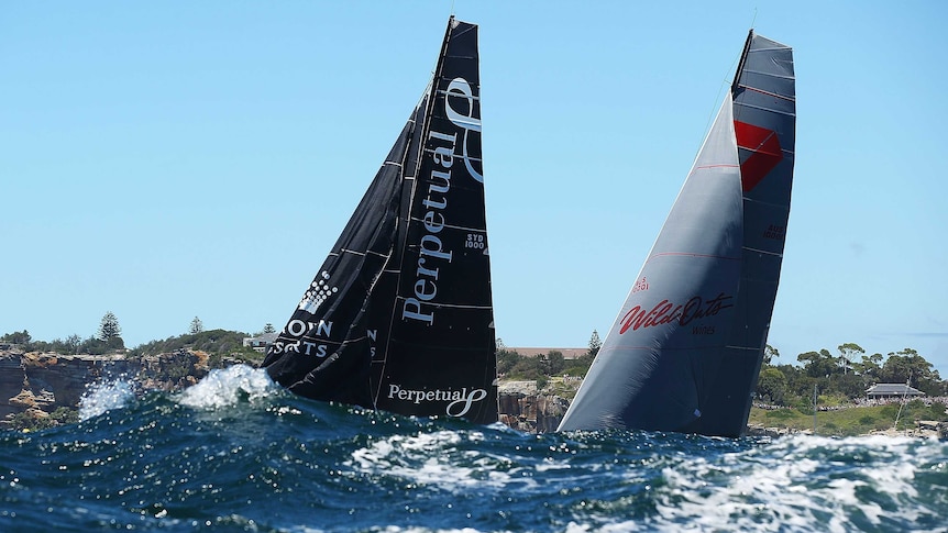Wild Oats XI and Perpetual Loyal lead the field in the run to the opening mark.
