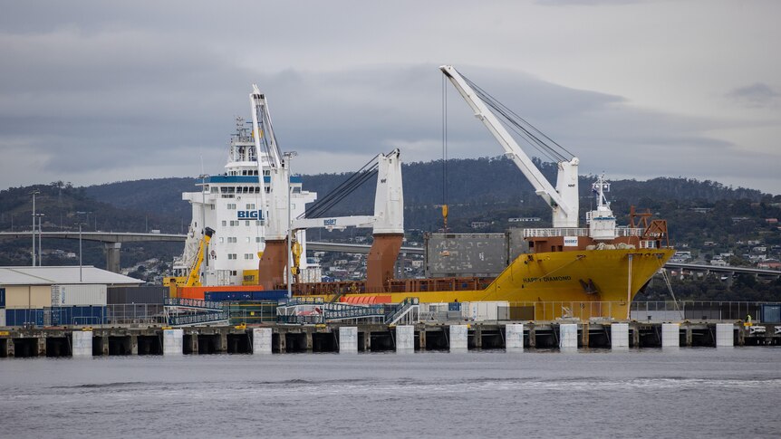 A large vessel at dock in Hobart.