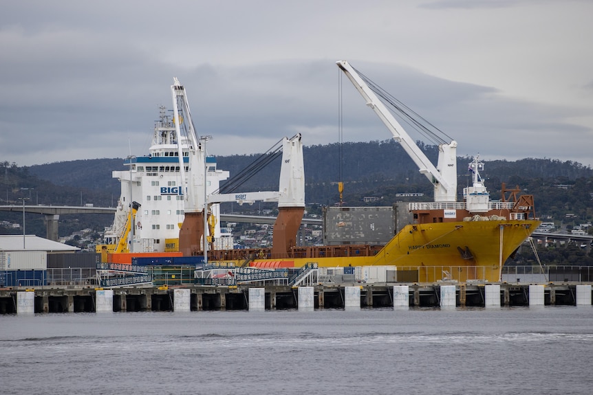 A large vessel at dock in Hobart.