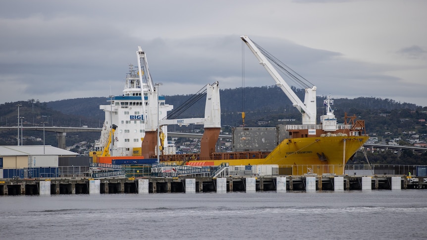 A large vessel at dock in Hobart.