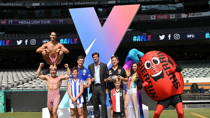 AFL CEO Gillon McLachlan a poses for photographers at the launch of AFLX in Melbourne.