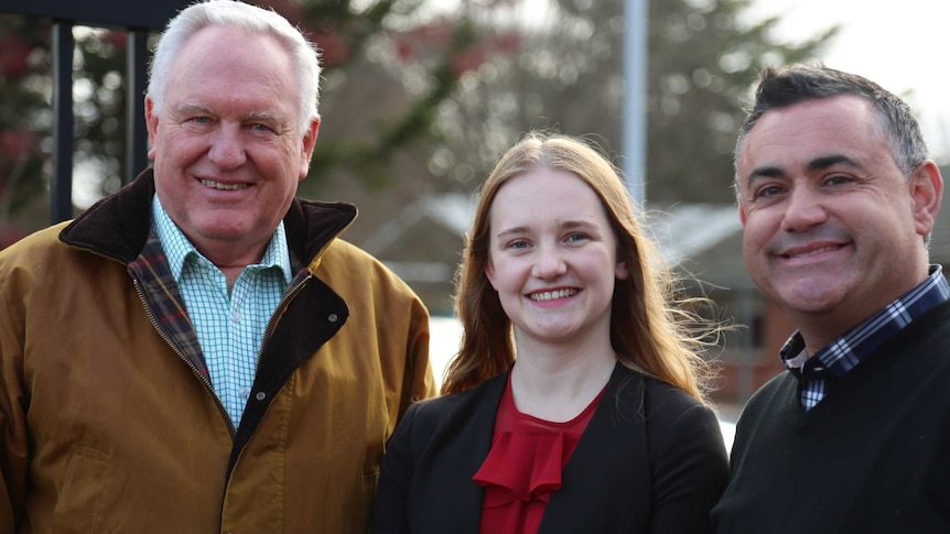 Yvette Quinn with Rick Colless and John Barilaro after her preselection in June