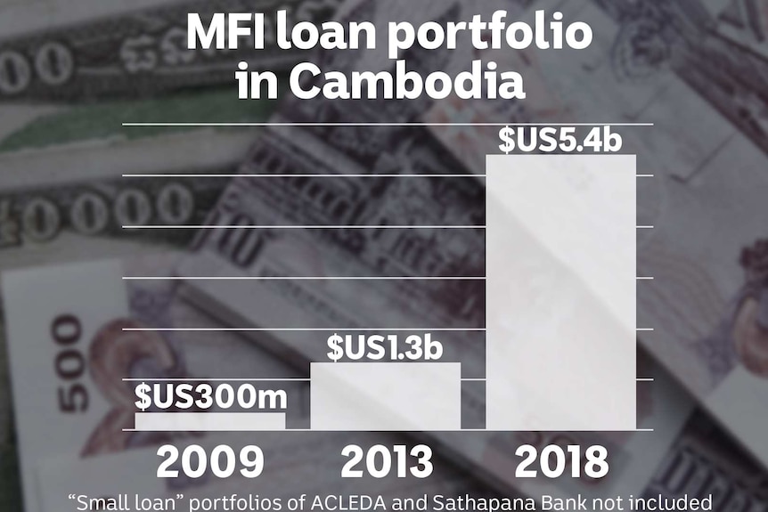 A bar graph showing MFI loans increased from $US300 million in 2009 to $US5.4 billion in 2018.
