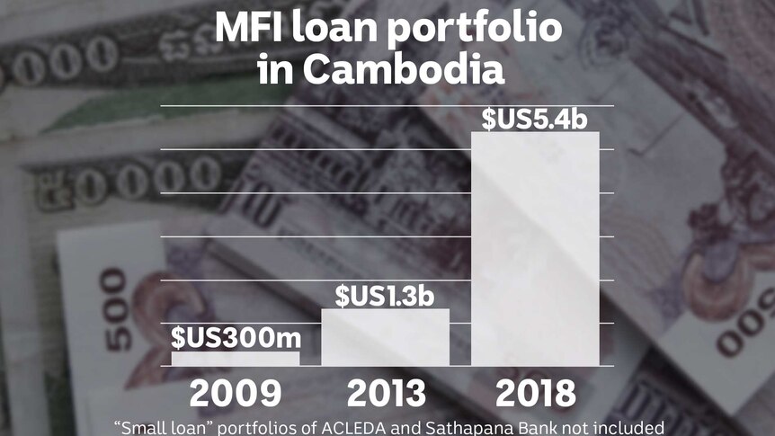 A bar graph showing MFI loans increased from $US300 million in 2009 to $US5.4 billion in 2018.