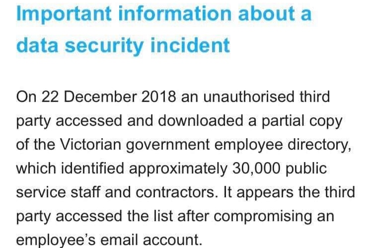 A screenshot of an email sent to Victorian government employees.